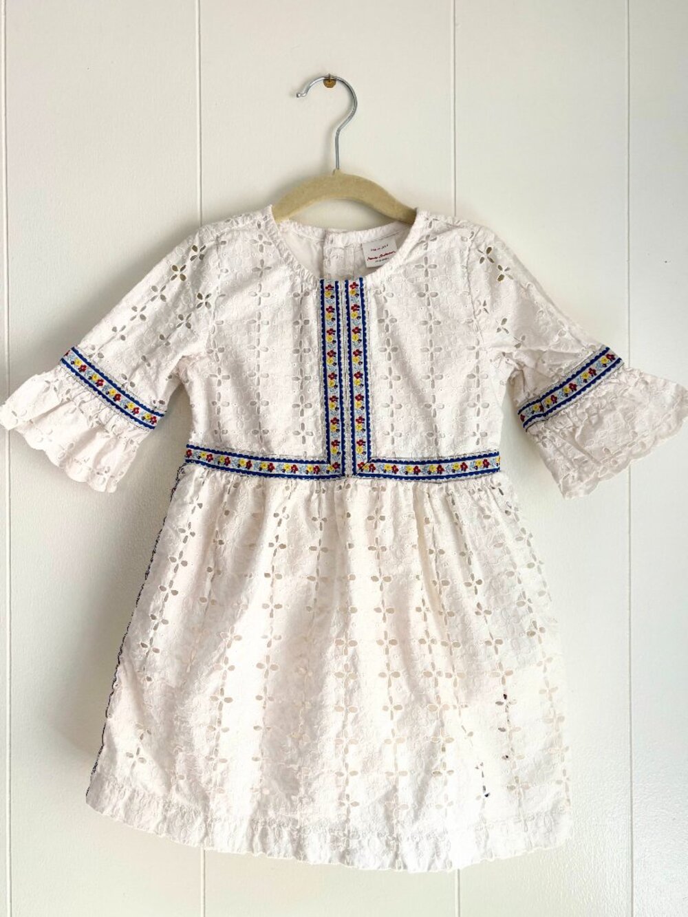 Hanna Andersson Girls Eyelet Dress Size 4 (100 cm) White Embroidered Boho Floral